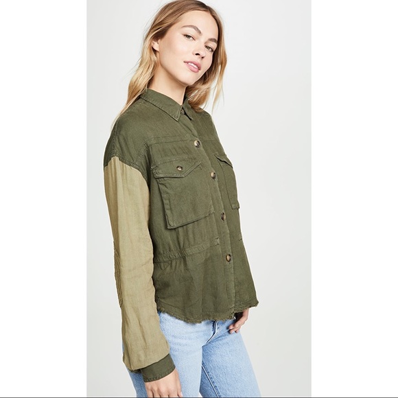 Free People Day Drifter Utility Button Down Long Sleeve Linen Shirt Green NEW - Picture 1 of 7